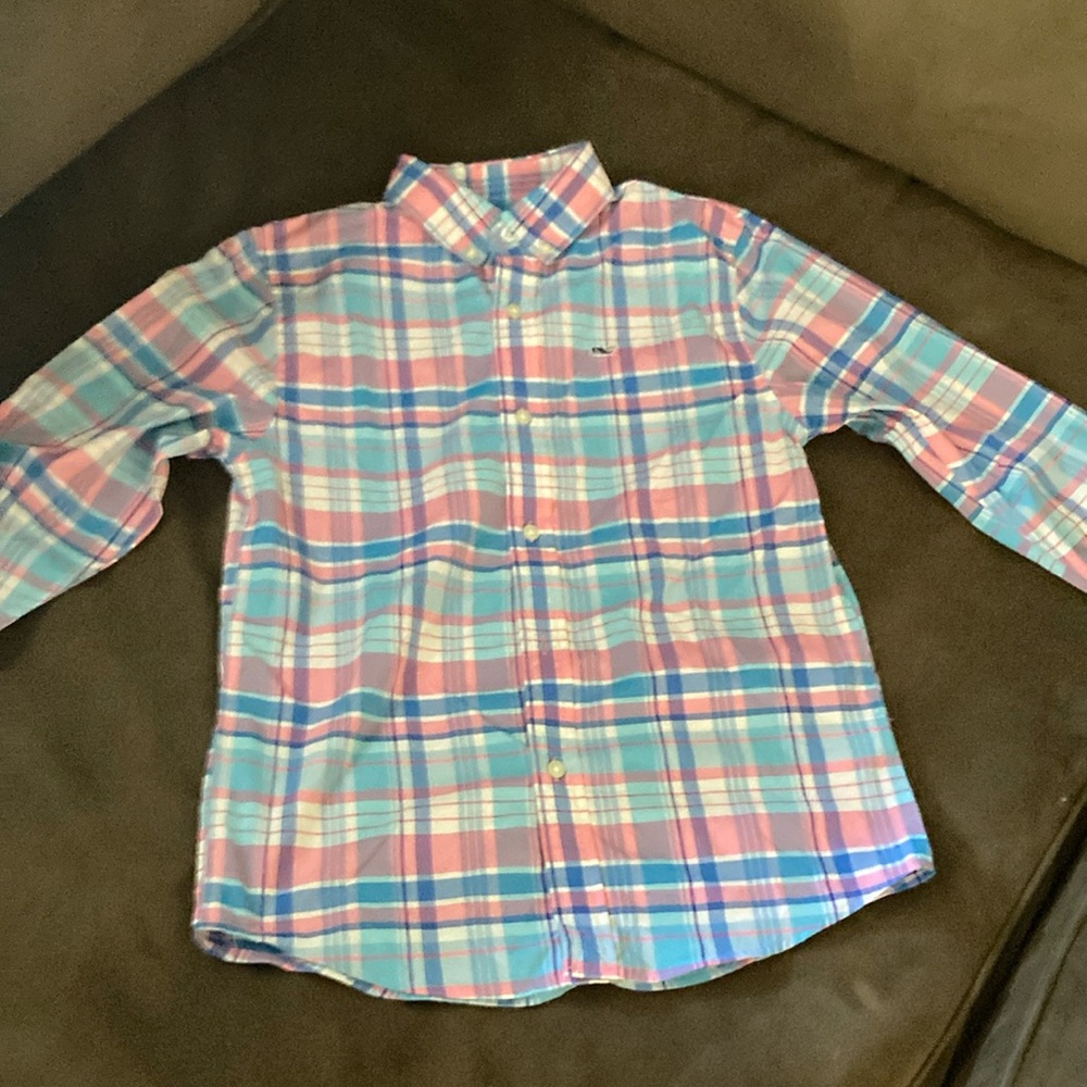 Vineyard Vines Kids Plaid Button Down Shirt - Pink, Blue, White